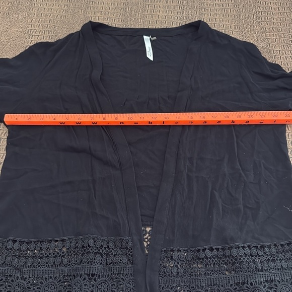 NY Collection Black Open Cardigan – 3/4 Sleeve with Crochet Trim, Size 1X - Picture 5 of 8